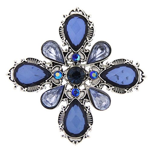 Vintage Inspired Silver & Sapphire Hues Brooch