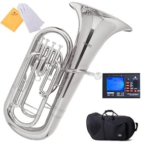 Mendini MEP-N Nickel Plated B Flat Euphonium w/ Case & Chromatic Tuner with Metronome