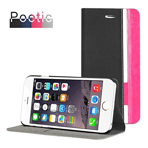 iPhone 6 Case - Poetic iPhone 6 Case [FlipBook Series] - [Lightweight] [Professional] PU Leather Protective Flip Cover Case for Apple iPhone 6 4.7 Black/Magenta (3 Year Manufacturer Warranty From Poetic)