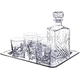 Selecta 7 Piece Whiskey Set (6 Dof Glasses, 1 Decanter) with Tray (8 Pieces total)