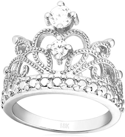U7 Platinum Plated Cubic Zirconia Princess Heart Crown Tiara CZ Band Ring