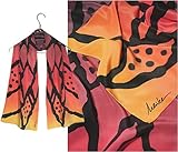 IMAGE OF ULRIKE Oblong Flat Crepe Silk Scarf - A charcoal net over a flame colored ombre.