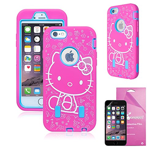 EpicGadget(TM) Apple iPhone 6 Plus 5.5 Hybrid Heavy Duty Protective Combo Case Cute Pink Blue Miss Kitty Shockproof Cover Skin With Built in Screen Protector + Free Screen Protector (US Seller!!) (Pink Blue Miss Kitty)