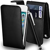 Black Top Flip Case For Apple Iphone 4 4S Case Includes Screen Protector, Supergets Screen Wiper , Stylus And Polishing Cloth