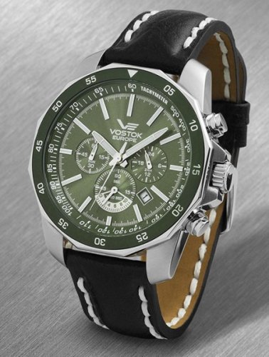 Vostok-Europe - N-1 Rocket Chronograph - Stainless Steel Case w/ Leather Strap and Green Dial