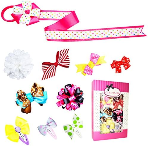 Girl Toddler Baby Ribbon Hair Clip (9pc clips + 1 clip holder) Set C by ColorBeBe