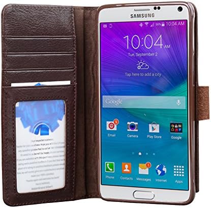 Note4 Leather Wallet Case Mossgreg 5 in 1 Genuine Handmade Leather Case for Galaxy Note4 N910 (Note4 Dark Borwn)