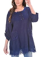 100% lino Blusa Camille (Azul)