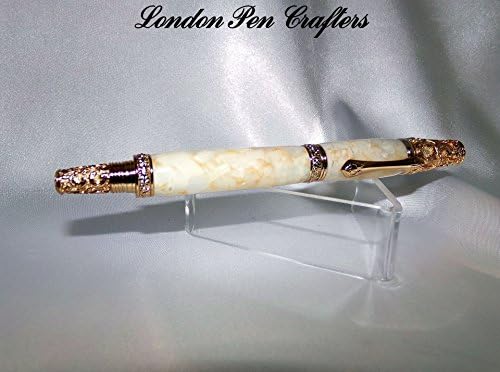 Hand Crafted VICTORIAN Rollerball Pen w/24k Gold Hardware and Crushed Oyster Acrylics