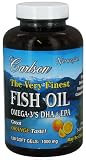 Carlson Labs Very Finest Norwegian Liquid Fish Oil, Orange Flavor, 1000mg, 120 Softgels