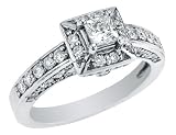 Antique Vintage Diamond Engagement Anniversary Ring 9/10 Carat (ctw) in 14K White Gold with Princess Cut