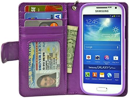 Navor Samsung Galaxy S4 Mini Book Style Folio Wallet PU Leather Case with Money Cards Pocket (Purple)
