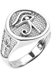 Sterling Silver Eye of Horus with Egyptian Ankh Crosses Men's Ring