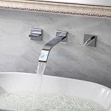 バスルーム・キッチン用混合水栓 洗面用蛇口 クロームメッキ シルバー色 壁付 滝型 (2ハンドル) MPAZ004A