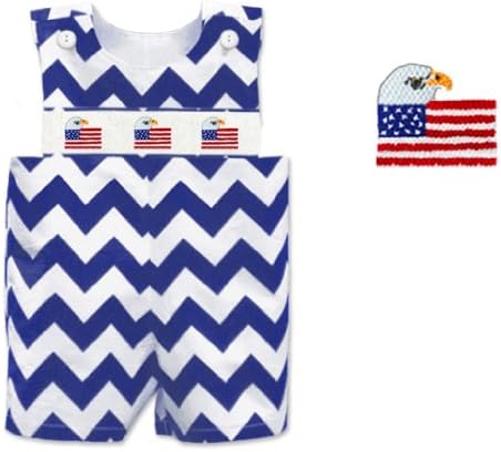 Dana Kids Navy July 4th American Flag Eagle Chervon Smocked Shortall Boy 6M-3T