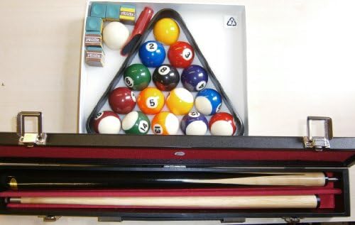 Ensemble Petite queue de billard 2 morceaux 96 cm et étui, Jeu de petites Billes de billard striées et pleines 41 mm avec Triangle, Modeleur de procédé et 6 craies Pioneer Vert