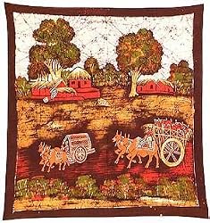 India Folk Art Batik Paintings Wax on Cloth 36 x 52 inches (batik529)
