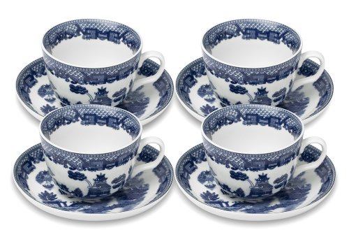 HIC Blue Willow Cup and Saucer, Set of 4