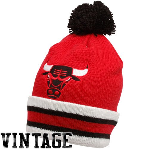 Mitchell & Ness Chicago Bulls Red Vintage Jersey Stripe Cuffed Knit Beanie