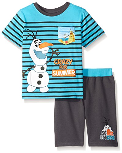 Disney Little Boys 2 Piece Frozen Olaf Knit Short Set with Sublimation Printed Pocket, Turquoise, 2T
