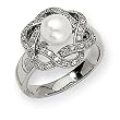 Stainless Steel Cultured Pearl and CZ Ring (Sizes 6-8)