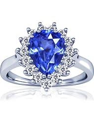 14K White Gold Pear Cut Blue Sapphire Ring With Sidestones (GIA Certificate)