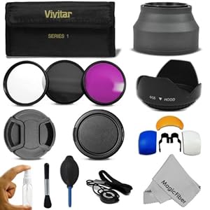 55MM Professional Accessory Kit for SONY Alpha Series (A77, A57, A65, A55, A390, A100) with 18-55mm Lens - Includes: Vivitar Filter Kit (UV, CPL, FLD) + Carry Case + Lens Hood (Tulip and Collapsible) + Flash Diffuser Set + Lens Cap (Center Pinch and Snap On) + Cap Keeper Leash + Deluxe Cleaning Kit + MagicFiber Microfiber Lens Cleaning Cloth