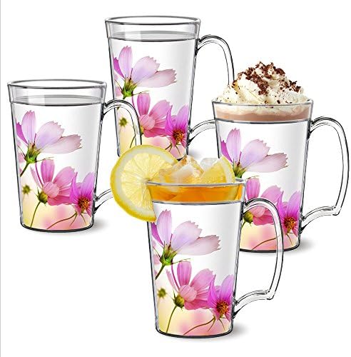 Pink Floral ThermalCraft Mug - Set of 4 Double Wall - USA Made Acrylic