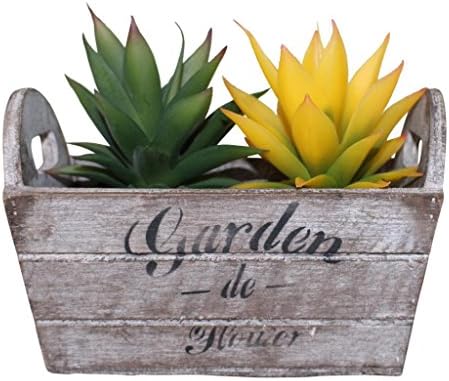 FloralHouse Home garden deco cheap artificinal plants Succulents 7" PE Succulents fake plants outdoor wood pot-green/yellow
