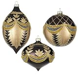 painted outdoor furniture-Hand Painted Glass Ornaments Set Of 3, 100MM, BRONZE
