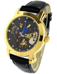 Specials Black Skeleton Dail Black Leather Strap Automatic Mechanical Watch