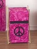 Baby and Kids Clothes Laundry Hamper for Pink Groovy Peace Sign Tie Dye Bedding