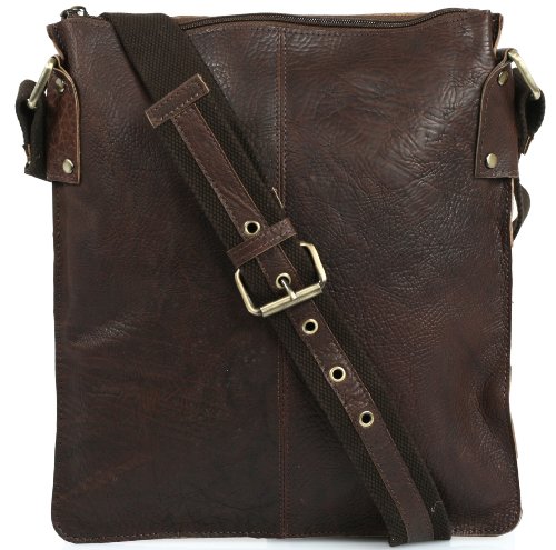 CNTMP Aiden -verbessertes Modell- Unisex Messenger / Umh&auml;ngetasche Echt-Leder in Braun