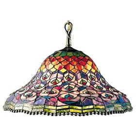 Dale Tiffany 7976/3LTA Peacock Tail Pendant Light , Antique Brass and Art Glass Shade