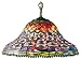 Tiffany Peacock Tail Pendant Light , Antique Brass and Art Glass Shade