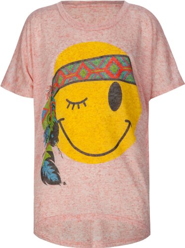 FULL TILT Happy Face Feather Girls Hi Low Tee