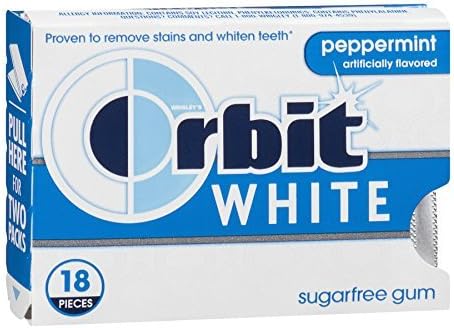Orbit Gum, Sugarfree, White, Peppermint, 18 ct (Pack of 8) by Orbit White
