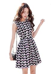 Chiffon/Polyester Cocktail Elasticized   Waistline Sleeveless Bubble Dress General Print Mini Dress 