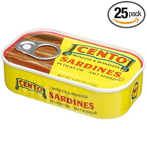 Cento Skinless and Boneless Sardines in Olive Oil, 4.375-Ounce Tins (Pack of 25) by Cento