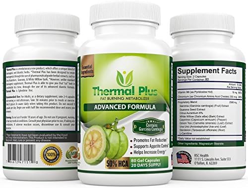 New! Thermogenic Fat Burner - 100% Pure Garcinia Cambogia Extract with HCA - PLUS Green Tea Extract - Weight Loss Diet Pill by Thermal Plus - Lose Weight Faster - Appetite Suppressant with No Side Effects, Increase Metabolism & Boost Energy Levels - 80 Veg. Capsules Two Daily Servings To Support Healthy Weight Loss - 100% Safe Supplement