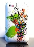White with Green Orange Yellow Rainbow Flower Apple Iphone 3G 3Gs Snap on Hard Cell Phone Case