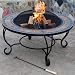 'Villa Beacon' 35 inch Diam. Natural Slate Coffee Table with Fire Pit / BBQ Grid, Safety Mesh & Weather Cover