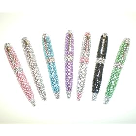 7 Crystal Rhinestone Roller Ball Pens Package: Pink, Blue, Green, Black, Pink, Silver, Clear (4...