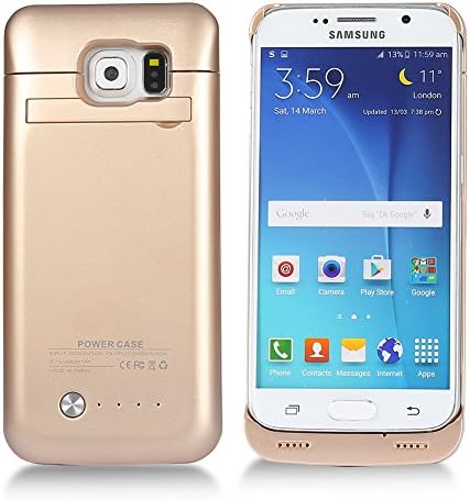 S6 Edge Battery Case, Cade 4200mah Rechargeable External Protective Battery Case - Portable Power Bank Battery Charger Case with Kickstand for Samsung Galaxy S6 (Golden)