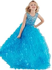 Girls Crystals Sequined Crystal Lace Floor Length Organza   Ball Gown Pageant Dress/Party Dress 