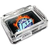 Image Utah Jazz Glass Ashtray - Dimensions 3 Inch x 4 Inch - Simulated Black Velvet Botton