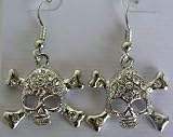 Austrian Crystal Skull and Crossbone Dangle Earrings