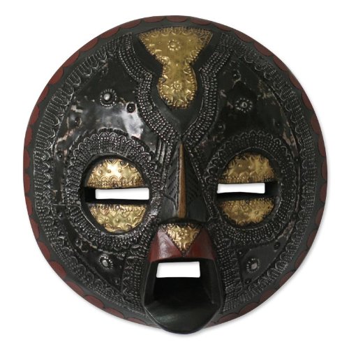 Novica Protection Decorative Mask Sese Wood Brass And Aluminum