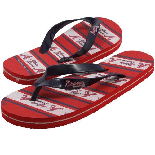 Atlanta Braves Unisex Red-Navy Blue Team Logo Striped Flip Flops (Large)