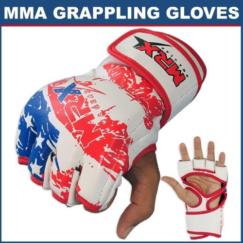 MMA Grappling Gloves Cage Fight Cowhide Leather, US Flag